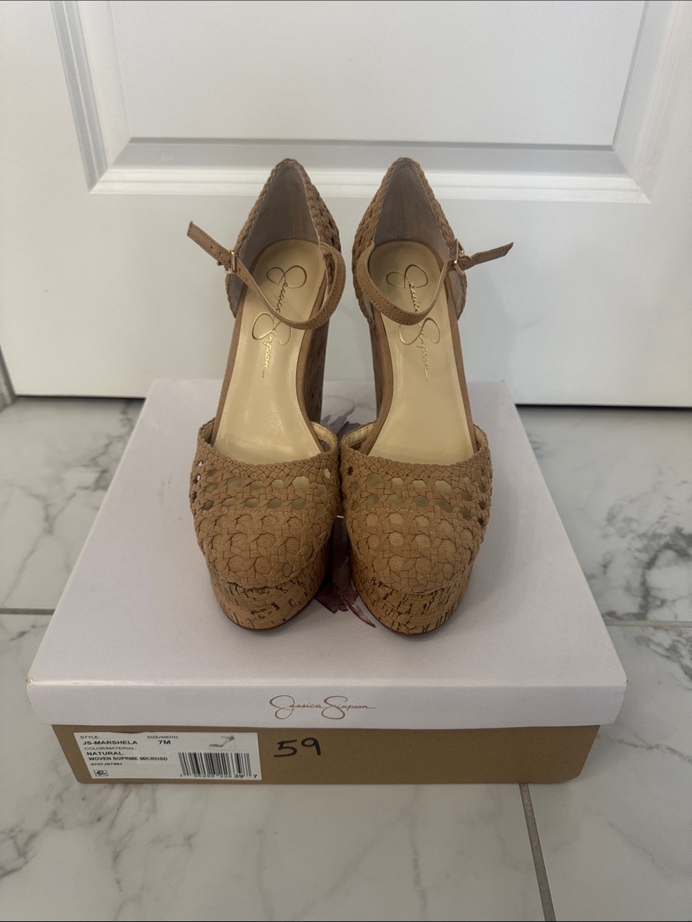 NIB Jessica Simpson Marshela Platform Wedge Sandals - Natural 7M - Picture 2 of 5
